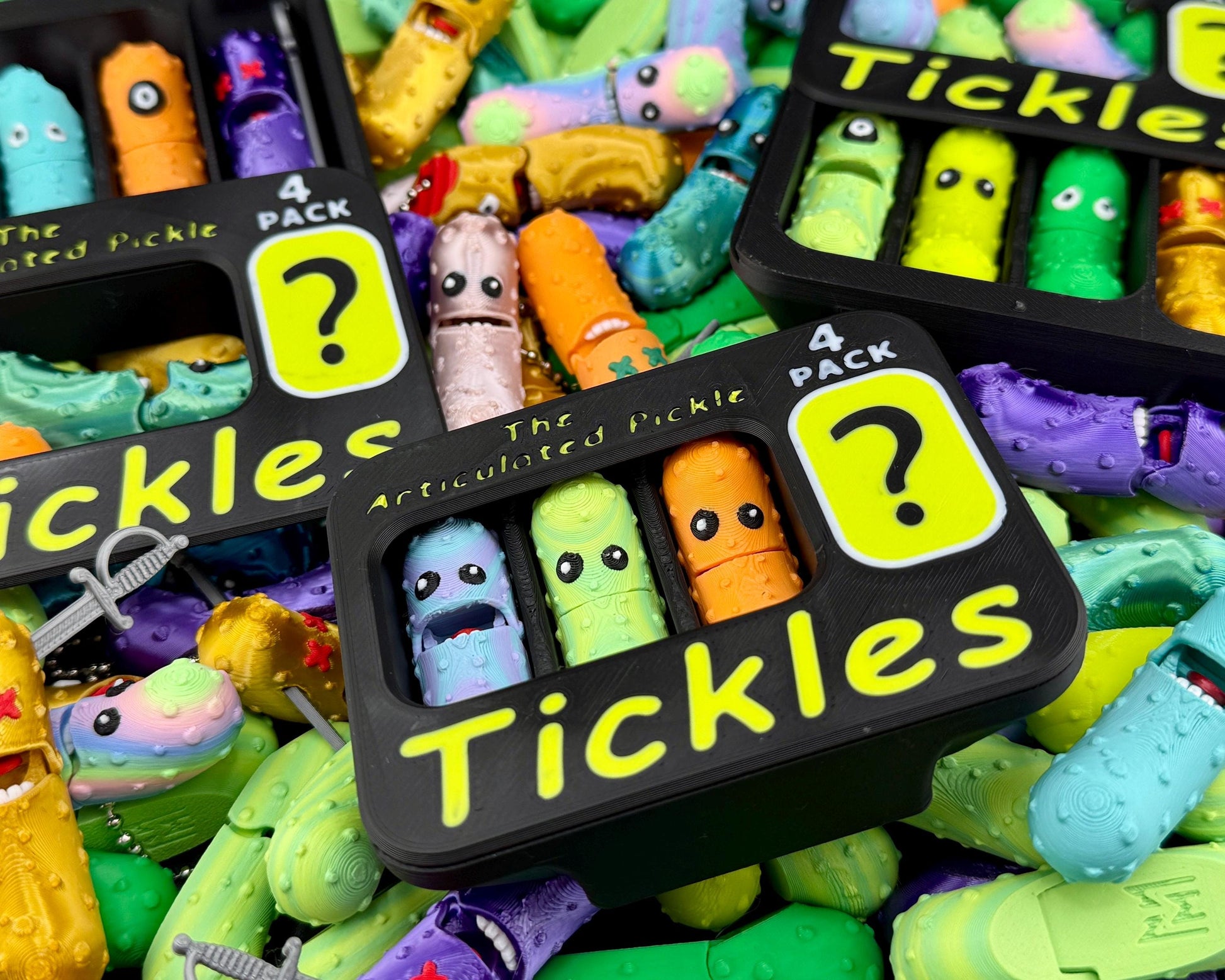 Tickles the Pickle 3D Printed Articulating Pickle Fidget Mystery Pack, Expansion Pack Options, Keychain Tag Accessory for Book Bag, Purse