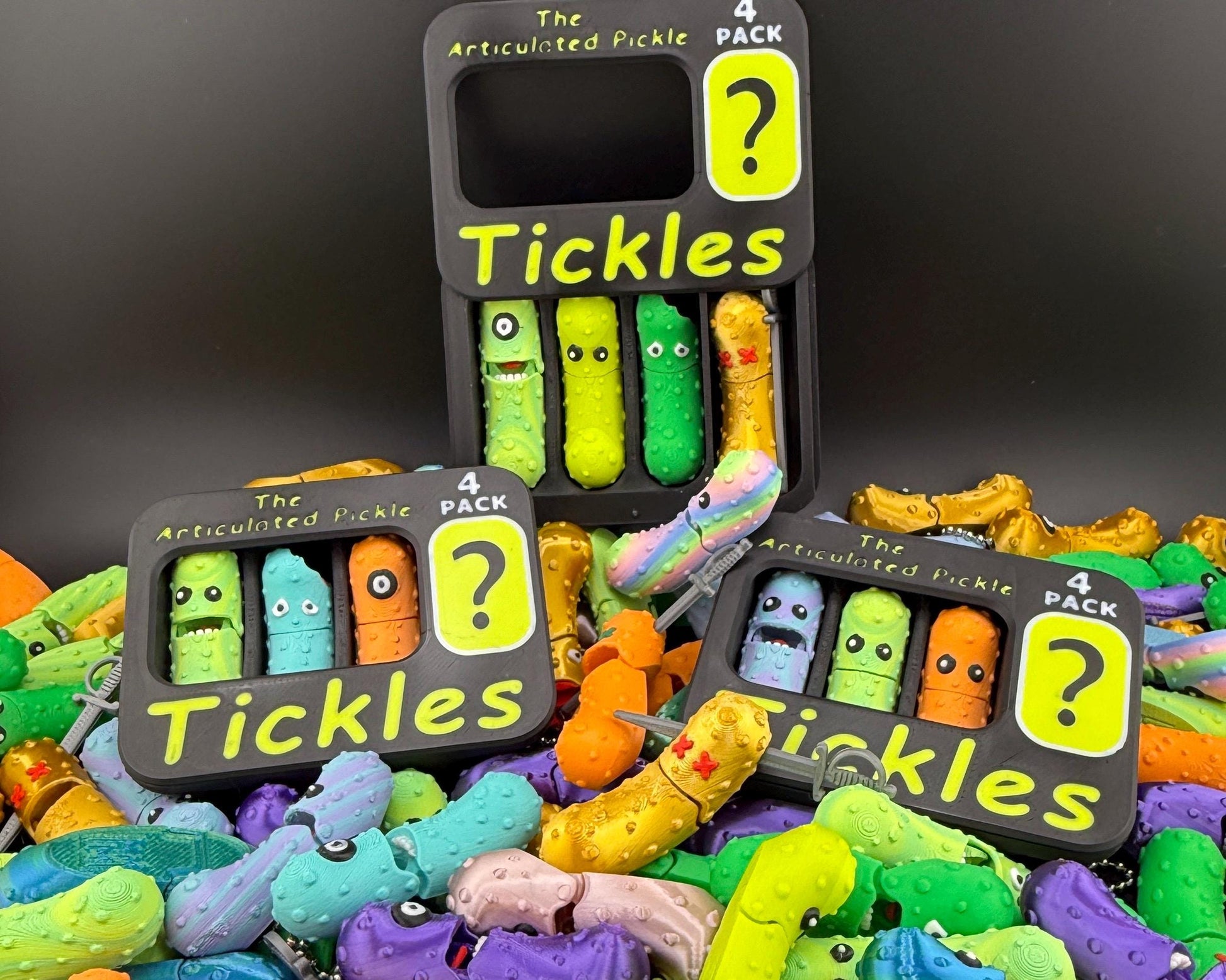 Tickles the Pickle 3D Printed Articulating Pickle Fidget Mystery Pack, Expansion Pack Options, Keychain Tag Accessory for Book Bag, Purse