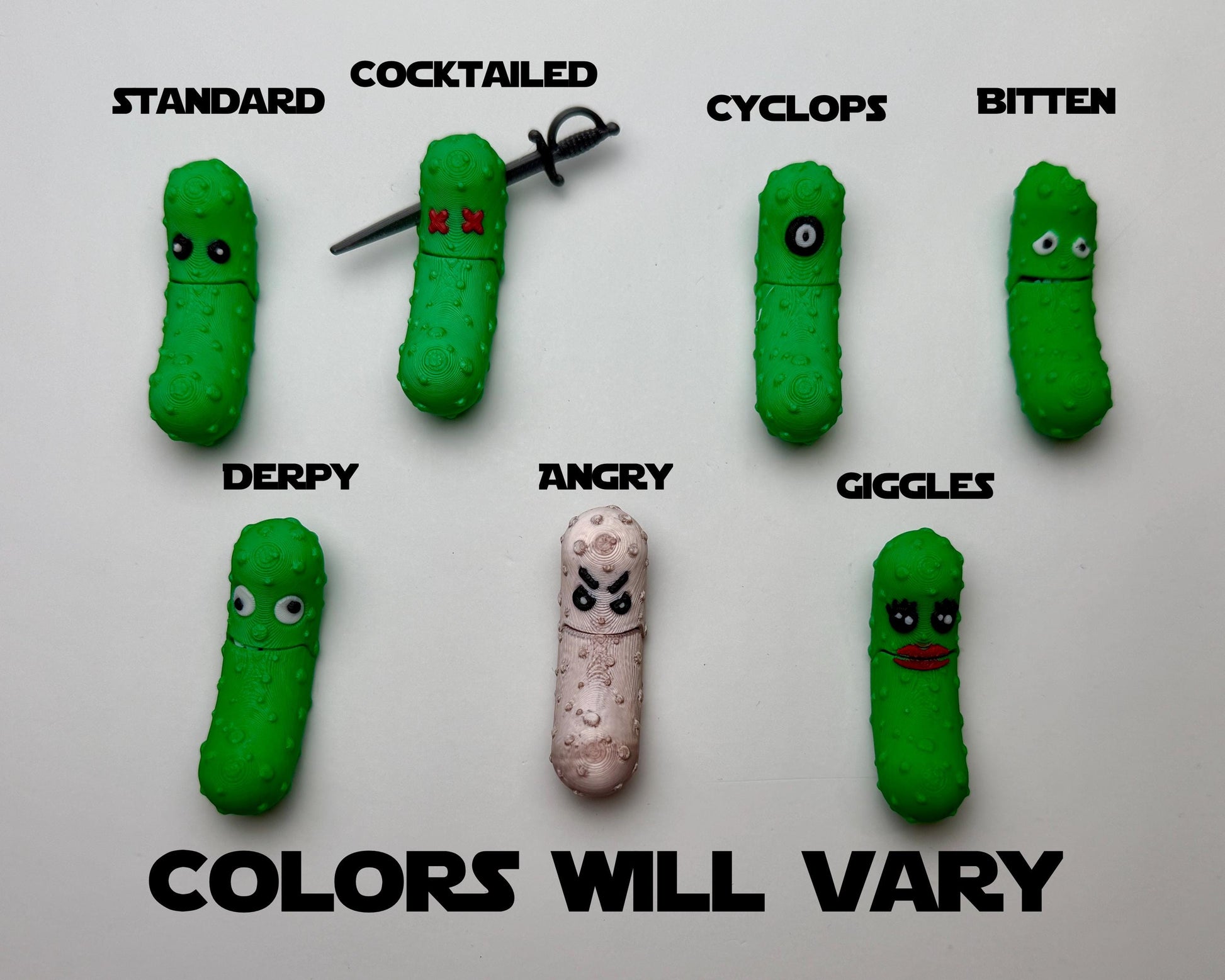 Tickles the Pickle 3D Printed Articulating Pickle Fidget Mystery Pack, Expansion Pack Options, Keychain Tag Accessory for Book Bag, Purse