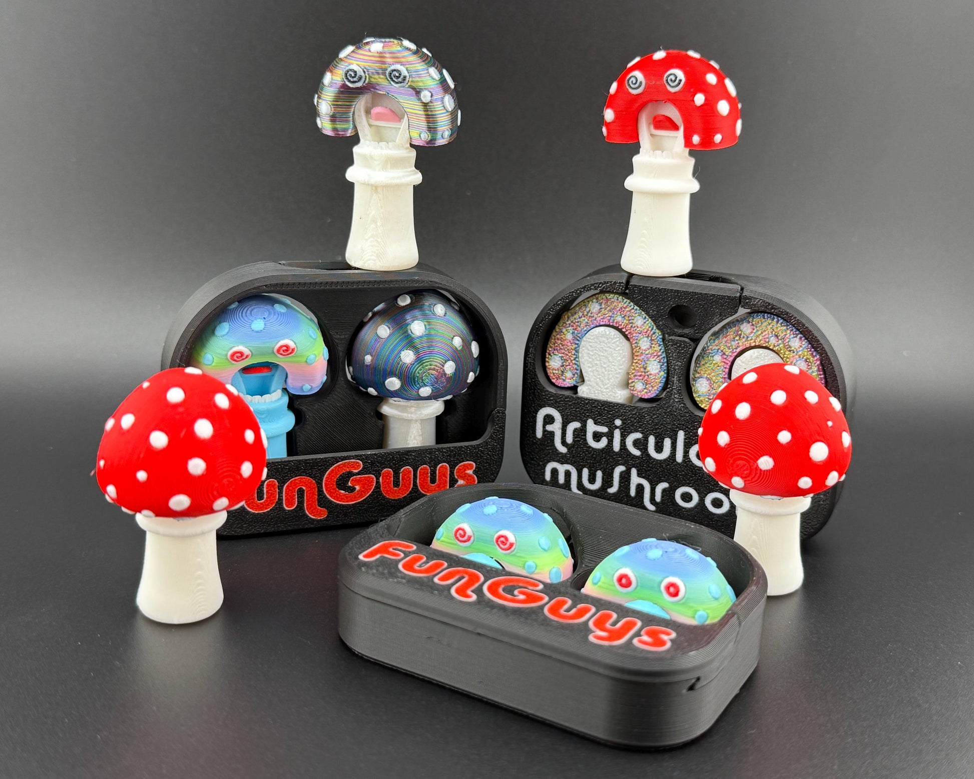FunGuys Articulating Mushroom Fidget 3D Printed Articulated Fidget Toy, Unique 3D Printed Toy Gift Set