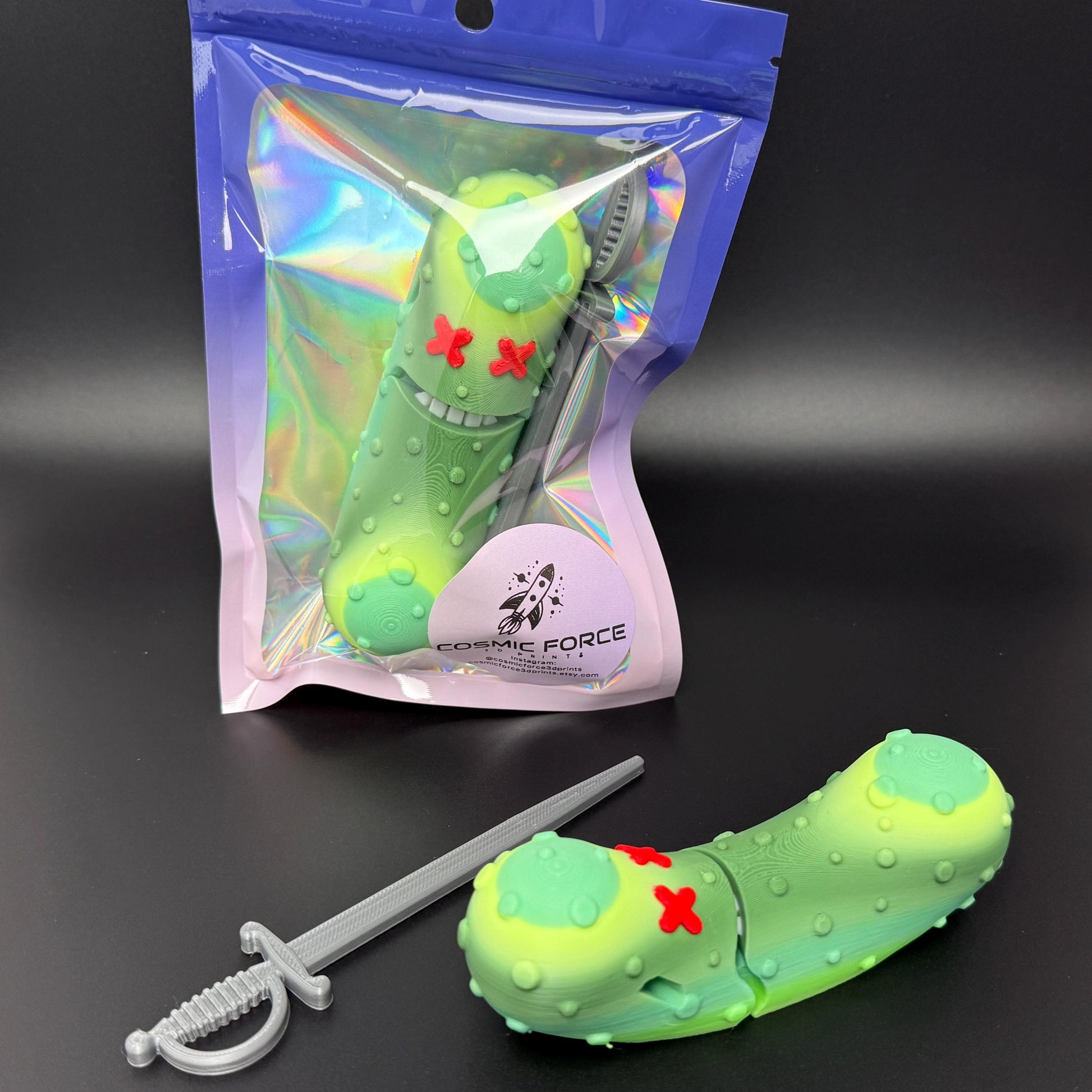 Large Cocktailed Pickle Tickles the Pickle 3D Printed Articulating Pickle Fidget, Single or 2 pack