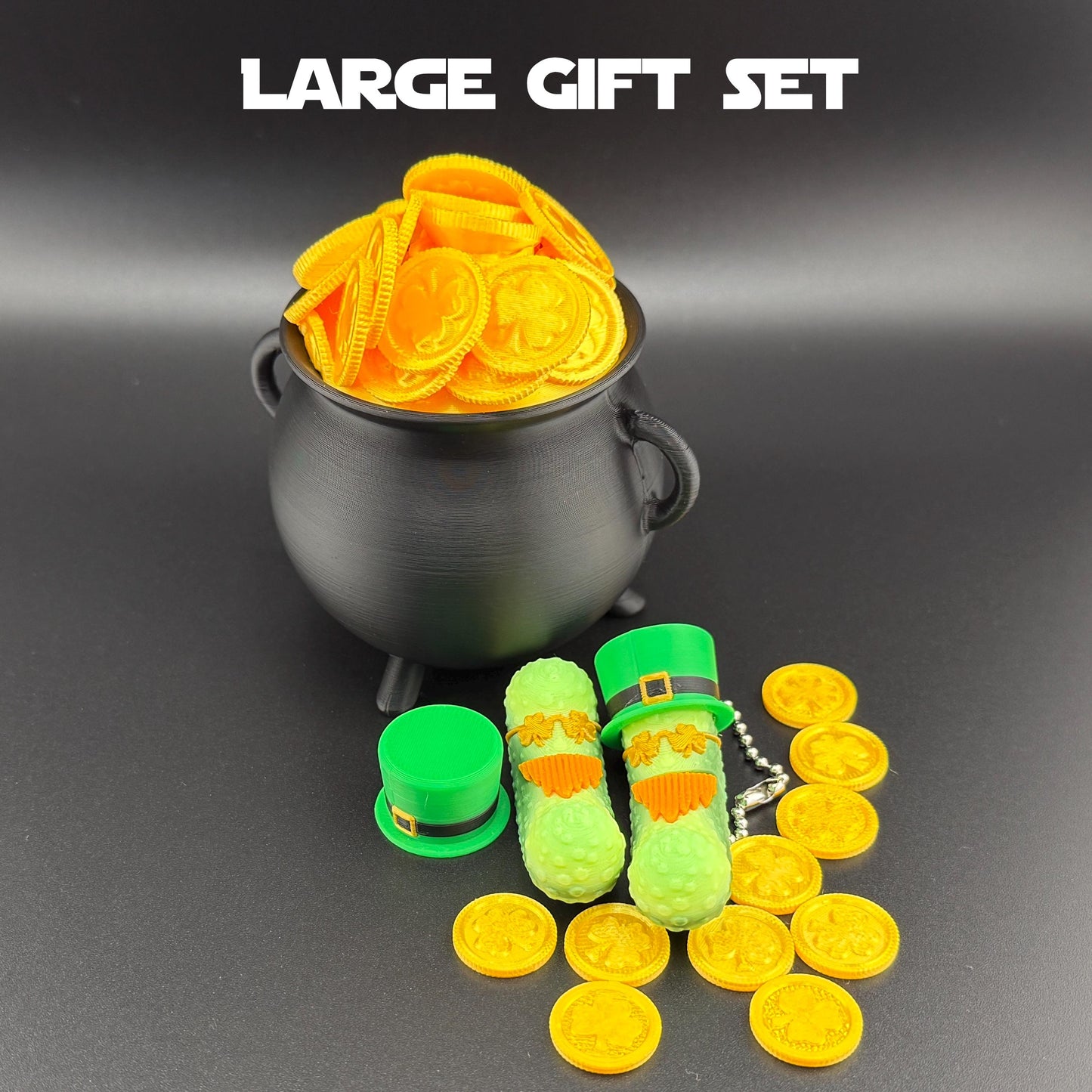 Irish Pickle w/ Pot of Gold Gift Set, Bearded Tickles the Pickle with Hat 3D Printed Articulating Fidget Toy, St. Patrick's Day Party Favor