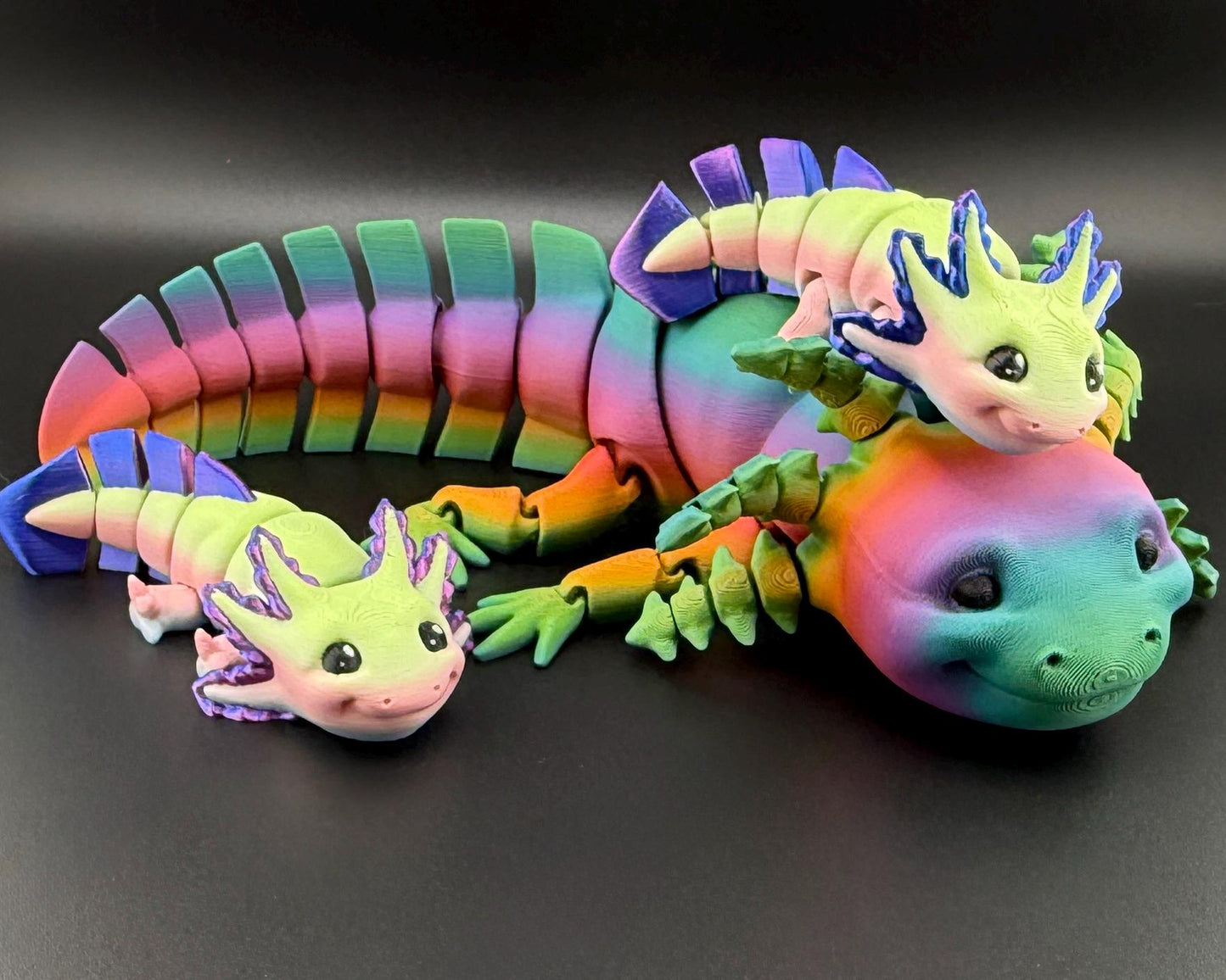 Rainbow Axolotl Fidget Toy – 3D Printed Articulated Axolotl – Small and Large Sizes – Cute Desk Pet, Stress Relief Toy, Pride Rainbow Fidget