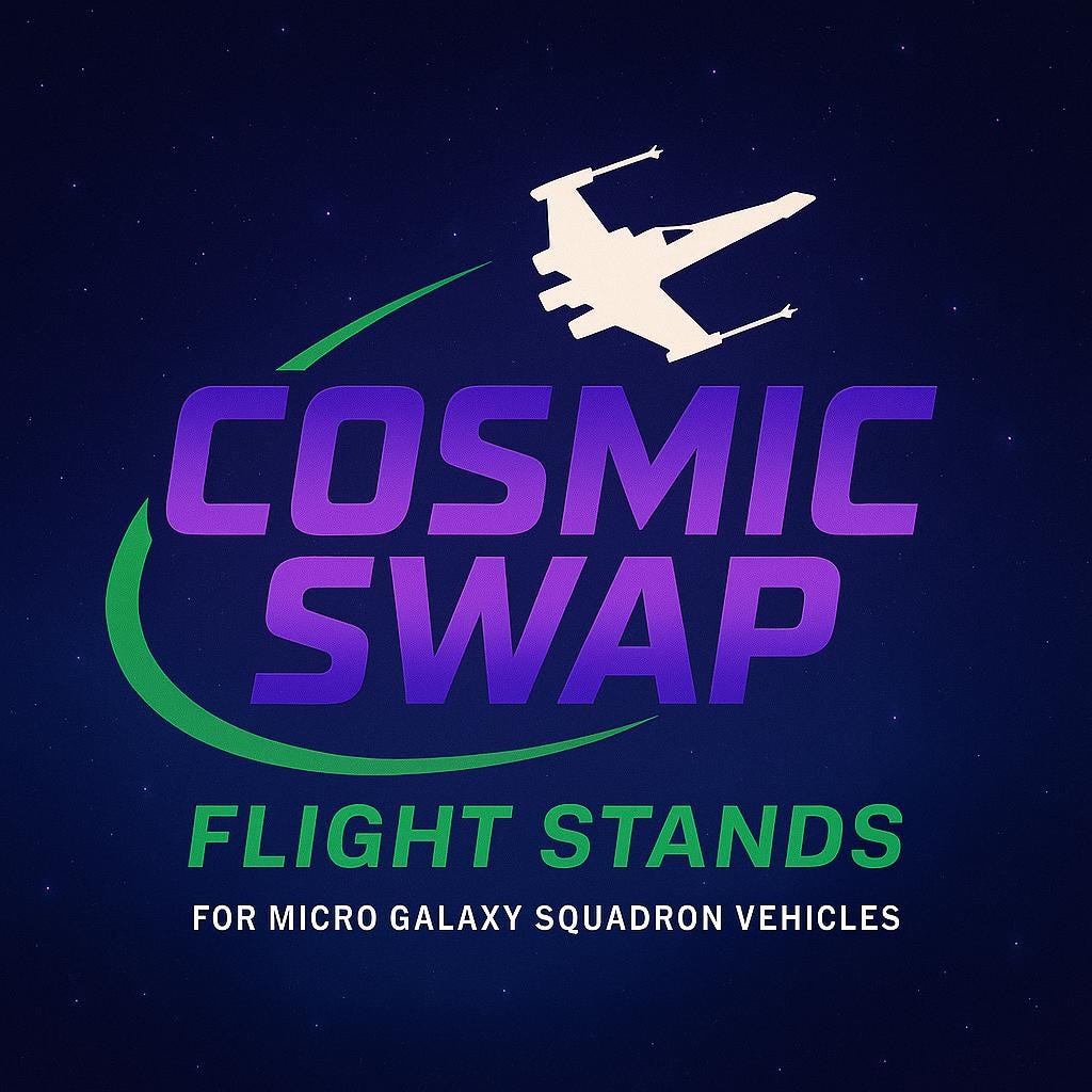 TIE Defender Flight Stand for Micro Galaxy Squadron | Cosmic Swap Flight Stands | Fixed-Height, Multi-Height, Dynamic Packs