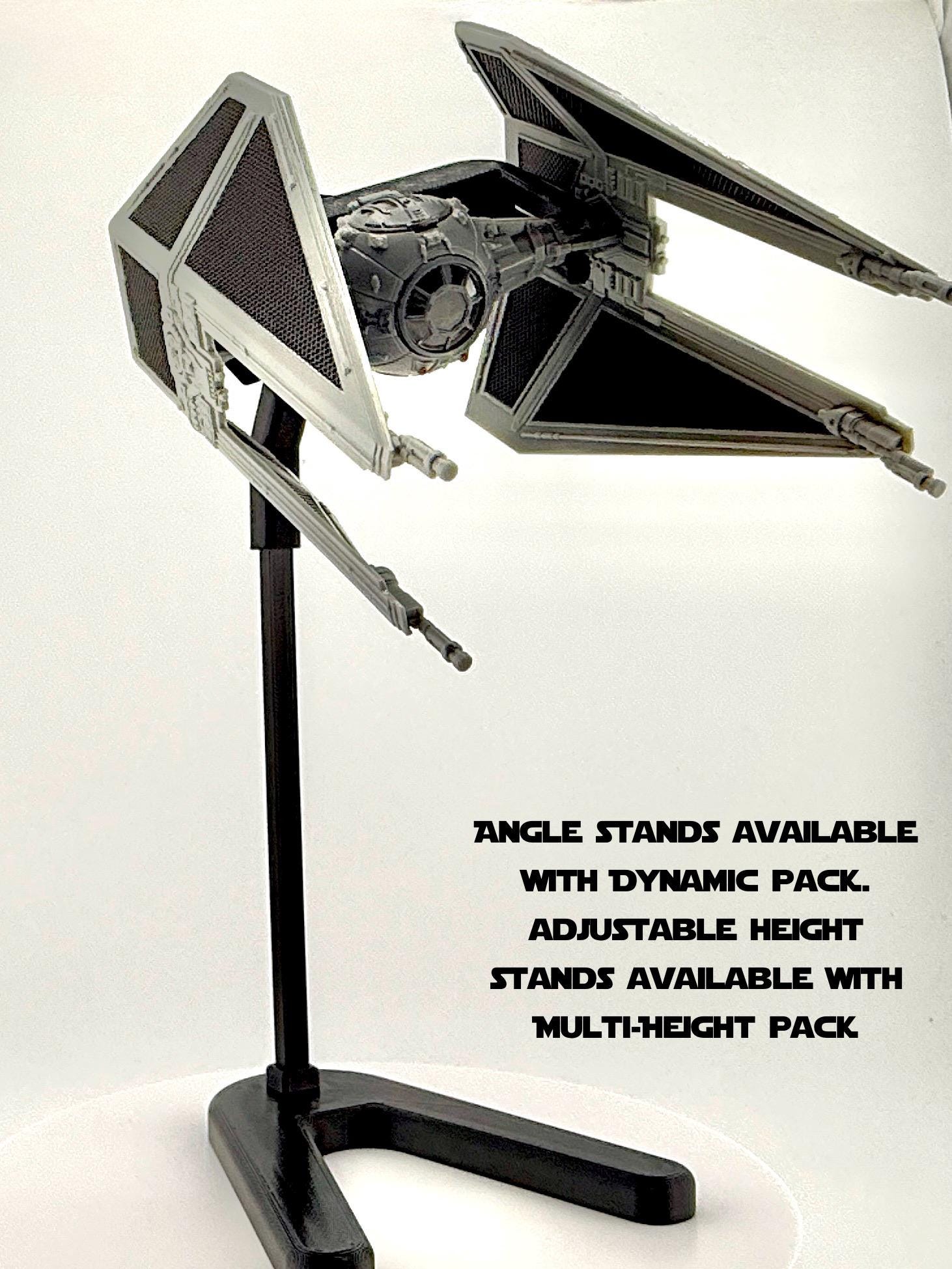 TIE Interceptor Flight Stand for Micro Galaxy Squadron | Cosmic Swap Flight Stands | Fixed-Height, Multi-Height, Dynamic Packs | Starfighter