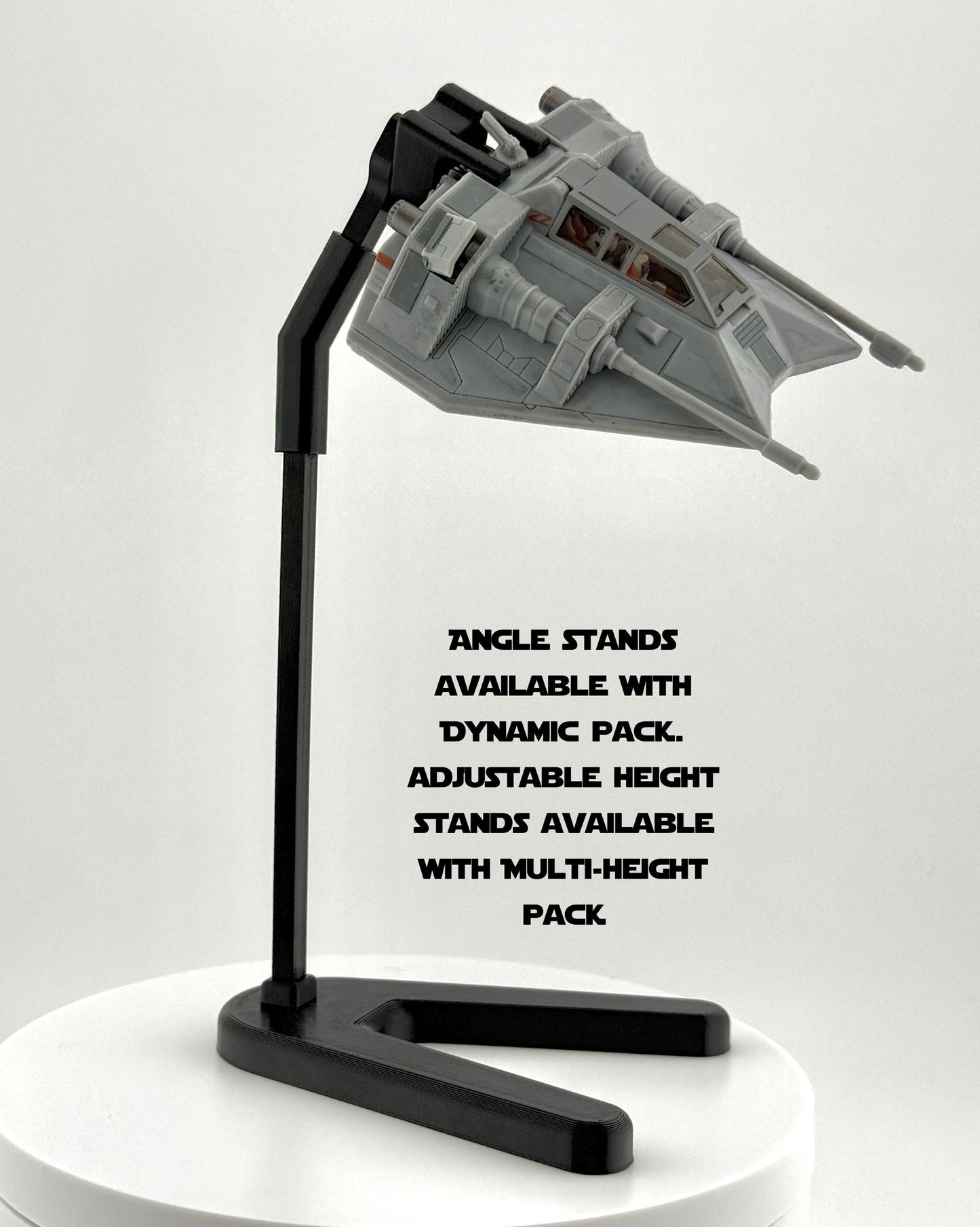 Snowspeeder Flight Stand for Micro Galaxy Squadron | Cosmic Swap Flight Stands | Fixed-Height, Multi-Height, Dynamic Packs | Black or White