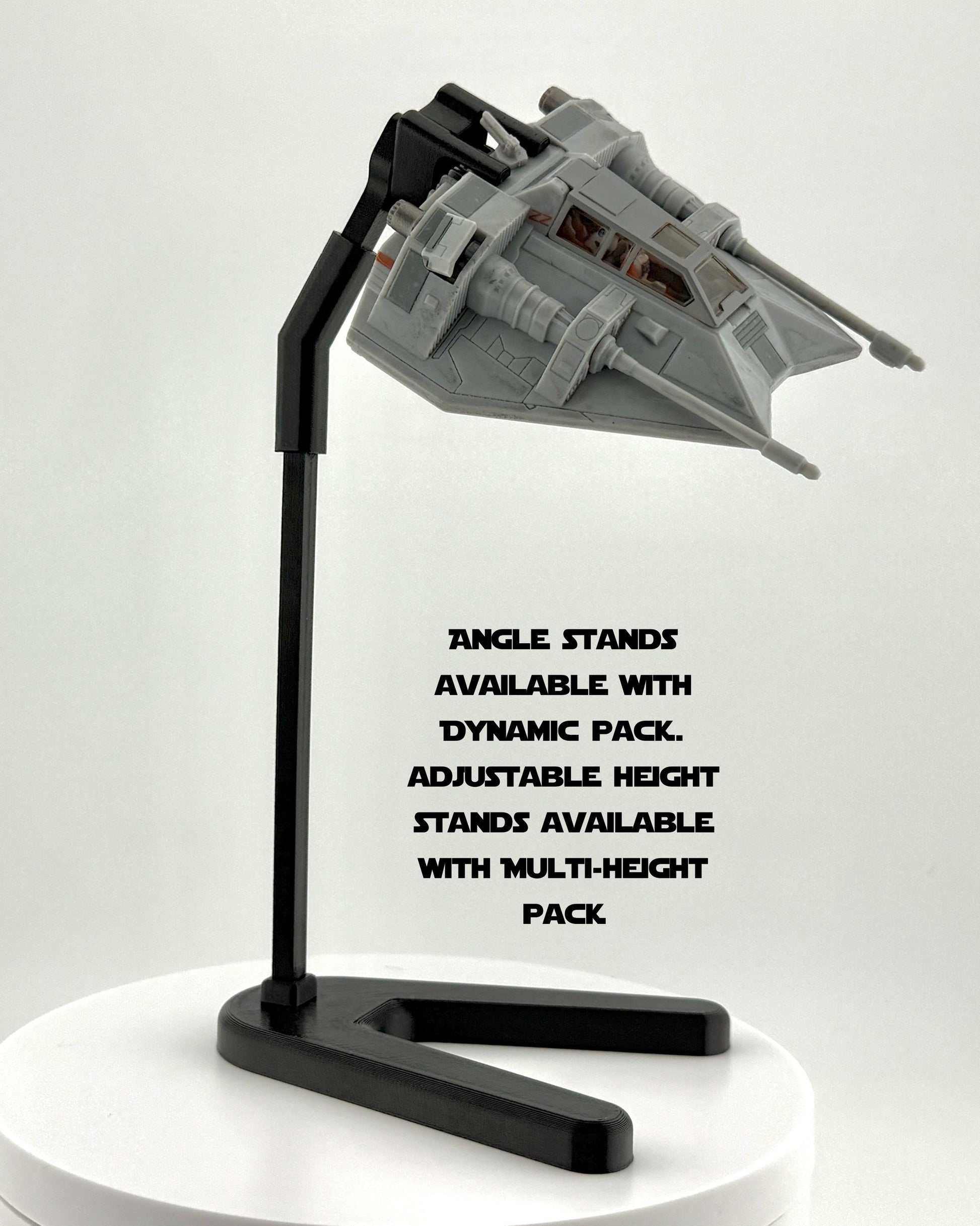 Snowspeeder Flight Stand for Micro Galaxy Squadron | Cosmic Swap Flight Stands | Fixed-Height, Multi-Height, Dynamic Packs | Black or White
