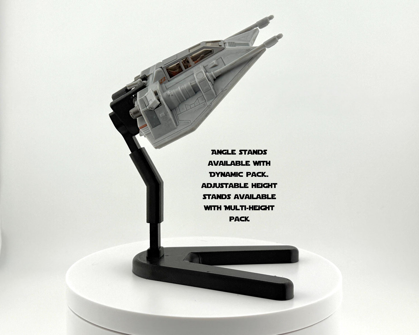 Snowspeeder Flight Stand for Micro Galaxy Squadron | Cosmic Swap Flight Stands | Fixed-Height, Multi-Height, Dynamic Packs | Black or White