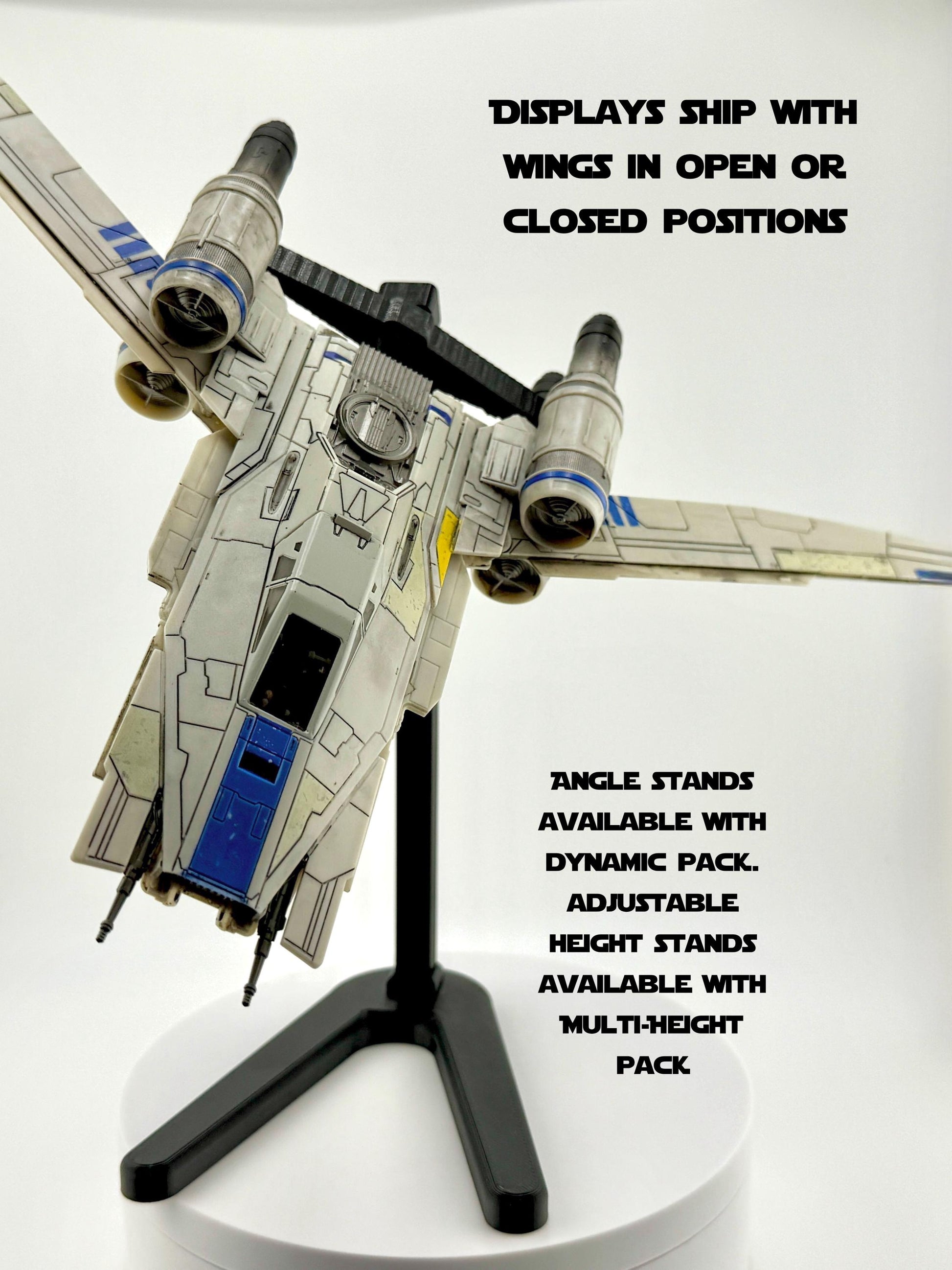 U-Wing Flight Stand for Micro Galaxy Squadron | Cosmic Swap Flight Stands | Fixed-Height, Multi-Height, Dynamic Packs | Starship Stand