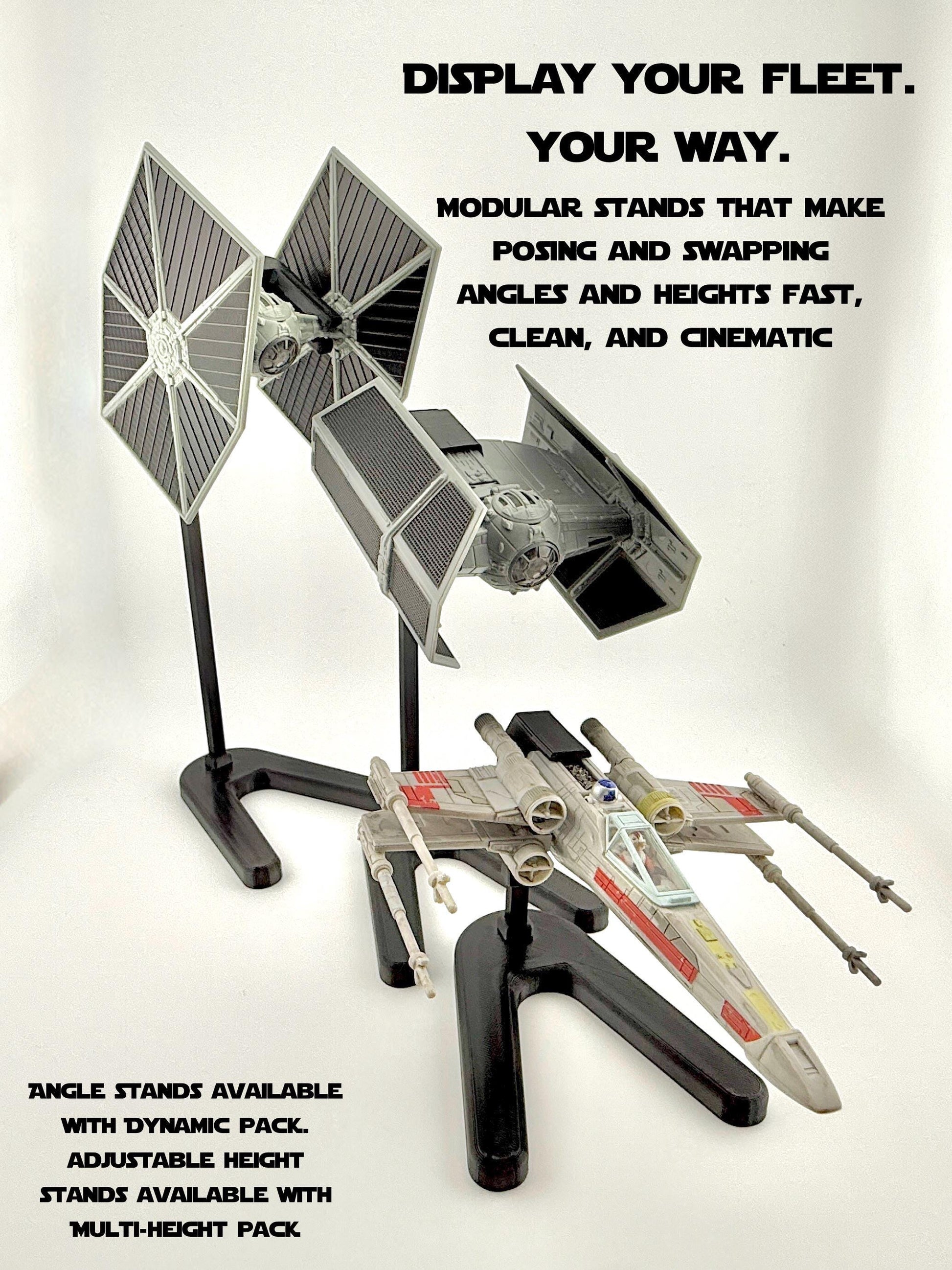 A-Wing Flight Stand for Micro Galaxy Squadron | Cosmic Swap Display System | Fixed-Height, Multi-Height, Dynamic Packs | Starfighter Stand