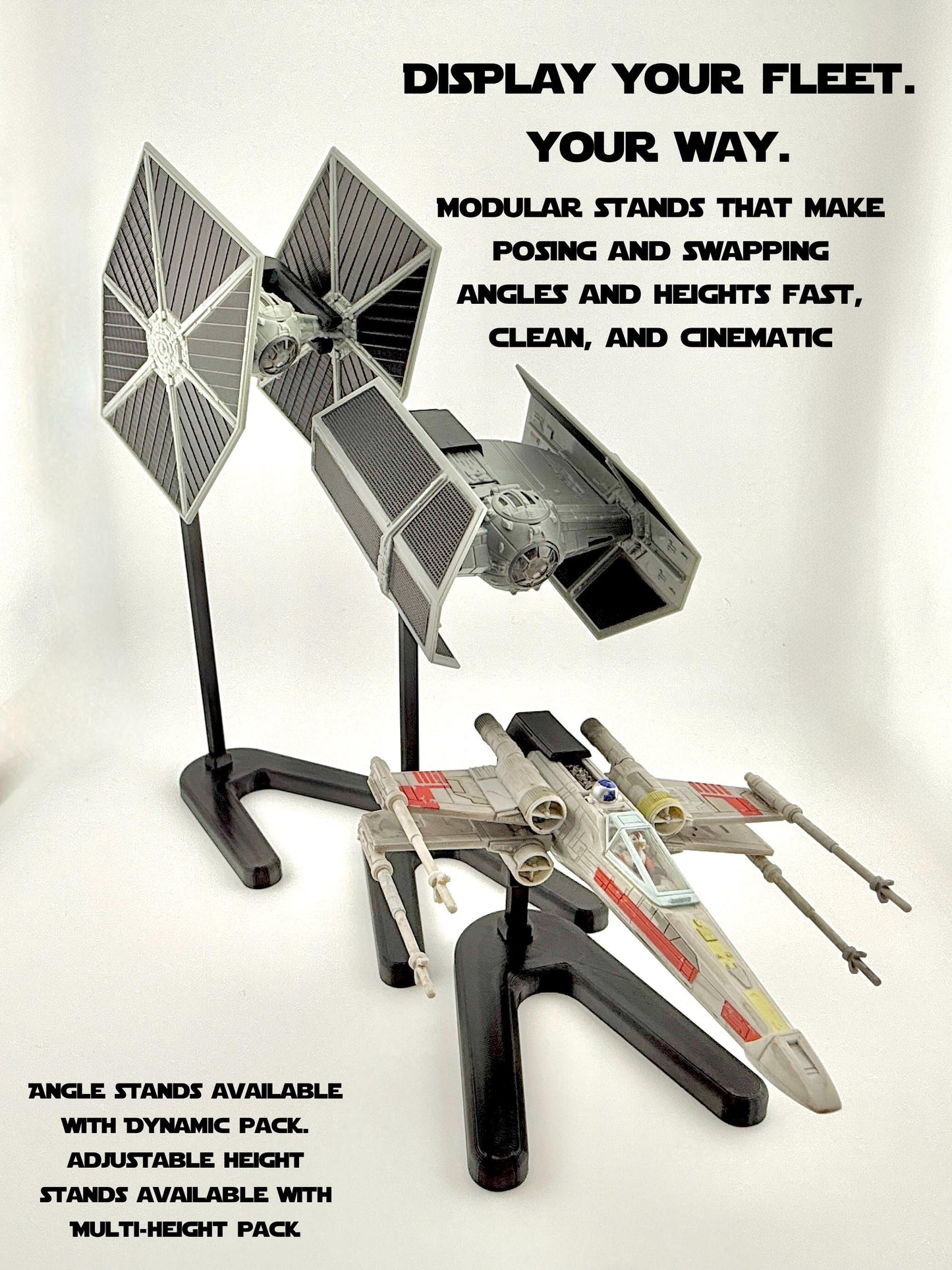 TIE Fighter Flight Stand STL File | Modular Display Stand for Micro Galaxy Squadron | Cosmic Swap Flight Stands Digital Download