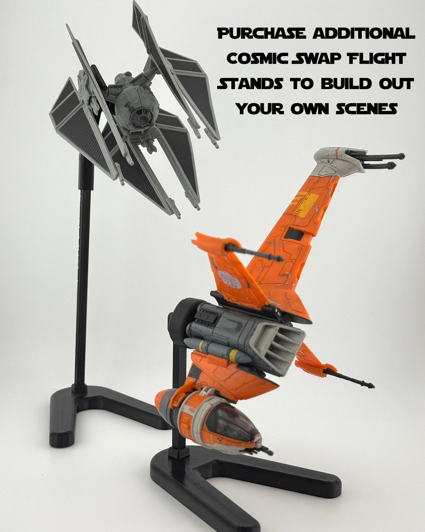 TIE Defender Flight Stand for Micro Galaxy Squadron | Cosmic Swap Flight Stands | Fixed-Height, Multi-Height, Dynamic Packs