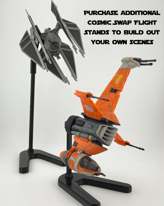 TIE Defender Flight Stand for Micro Galaxy Squadron | Cosmic Swap Flight Stands | Fixed-Height, Multi-Height, Dynamic Packs