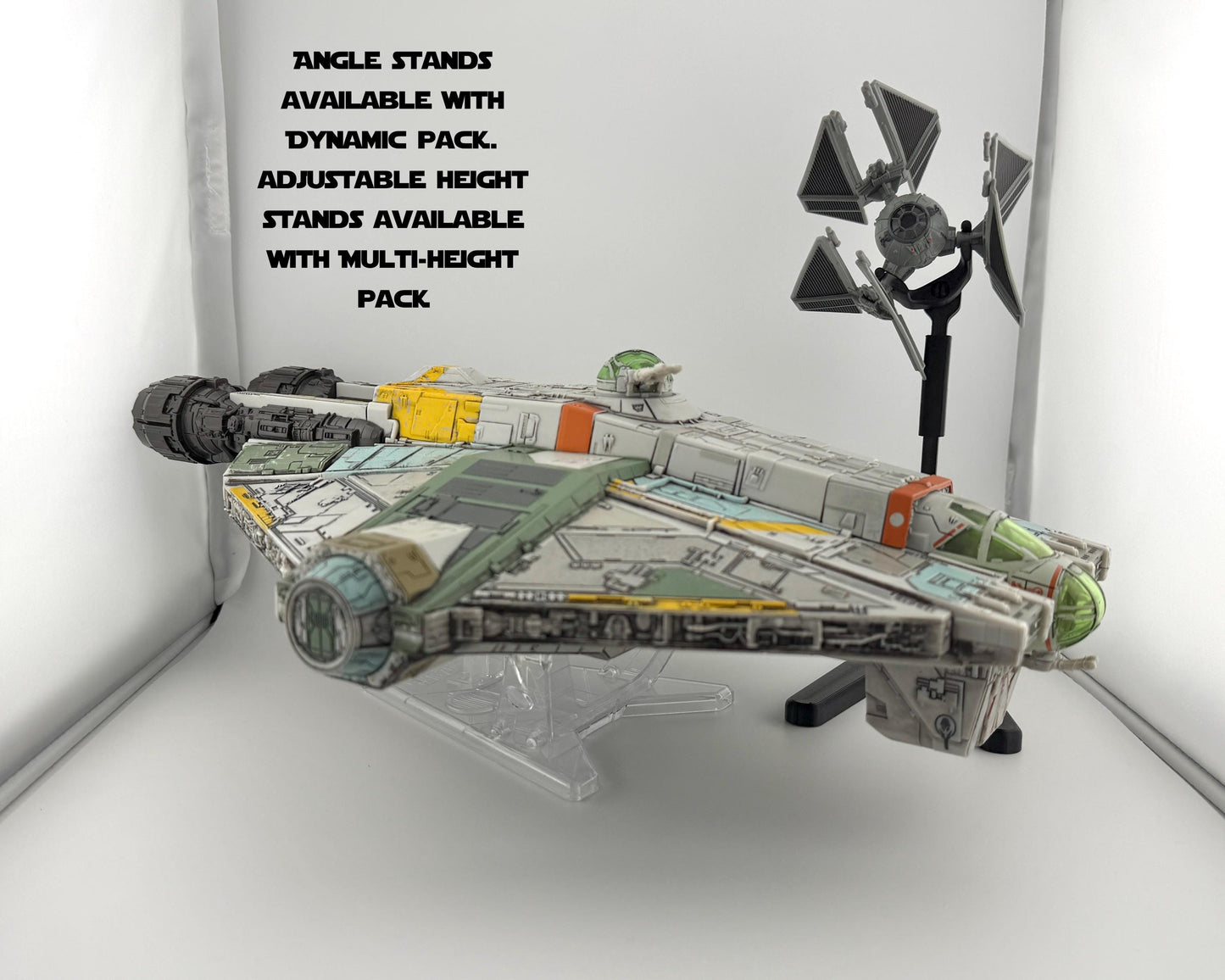 TIE Defender Flight Stand for Micro Galaxy Squadron | Cosmic Swap Flight Stands | Fixed-Height, Multi-Height, Dynamic Packs