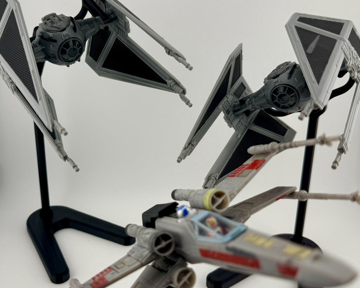 TIE Interceptor Flight Stand for Micro Galaxy Squadron | Cosmic Swap Flight Stands | Fixed-Height, Multi-Height, Dynamic Packs | Starfighter