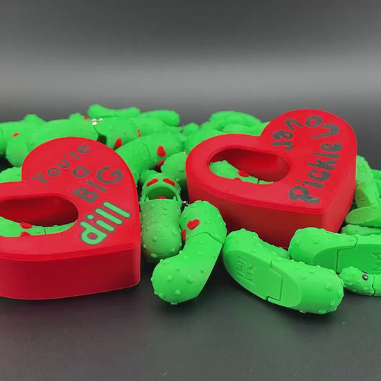 Heart Pickle and Micro Pack, Tickles the Pickle 3D Printed Articulating Fidget Toy, Unique 3D Printed Toy Gift Set for Boyfriend Girlfriend