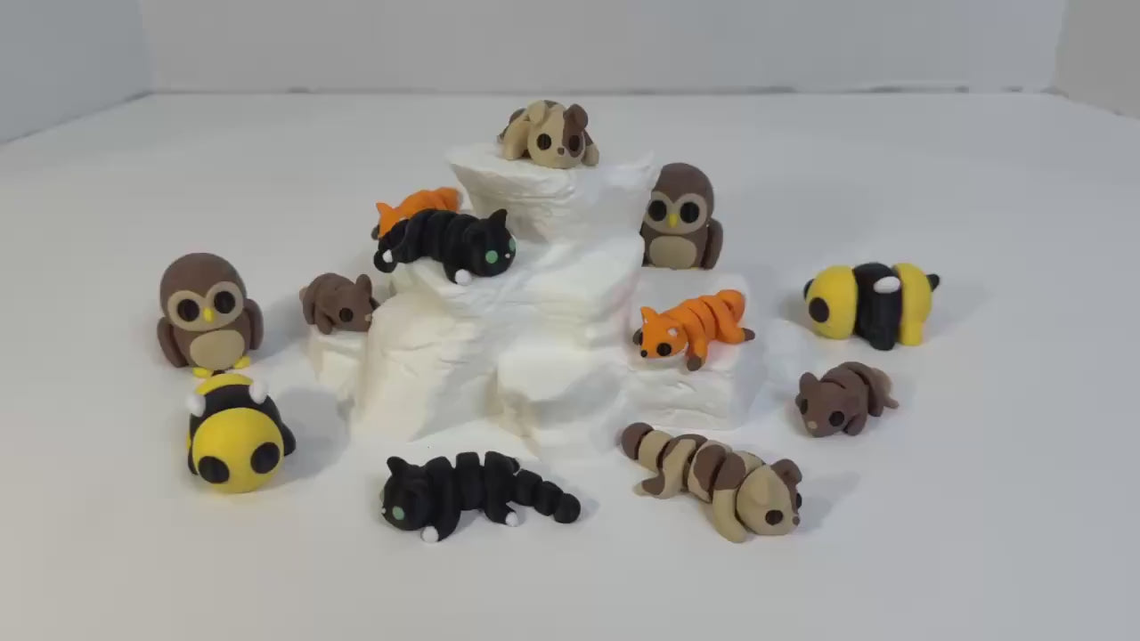 3D Printed Flexi Animal Fidget Toy Set: Sensory Cat, Dog, Owl, and More