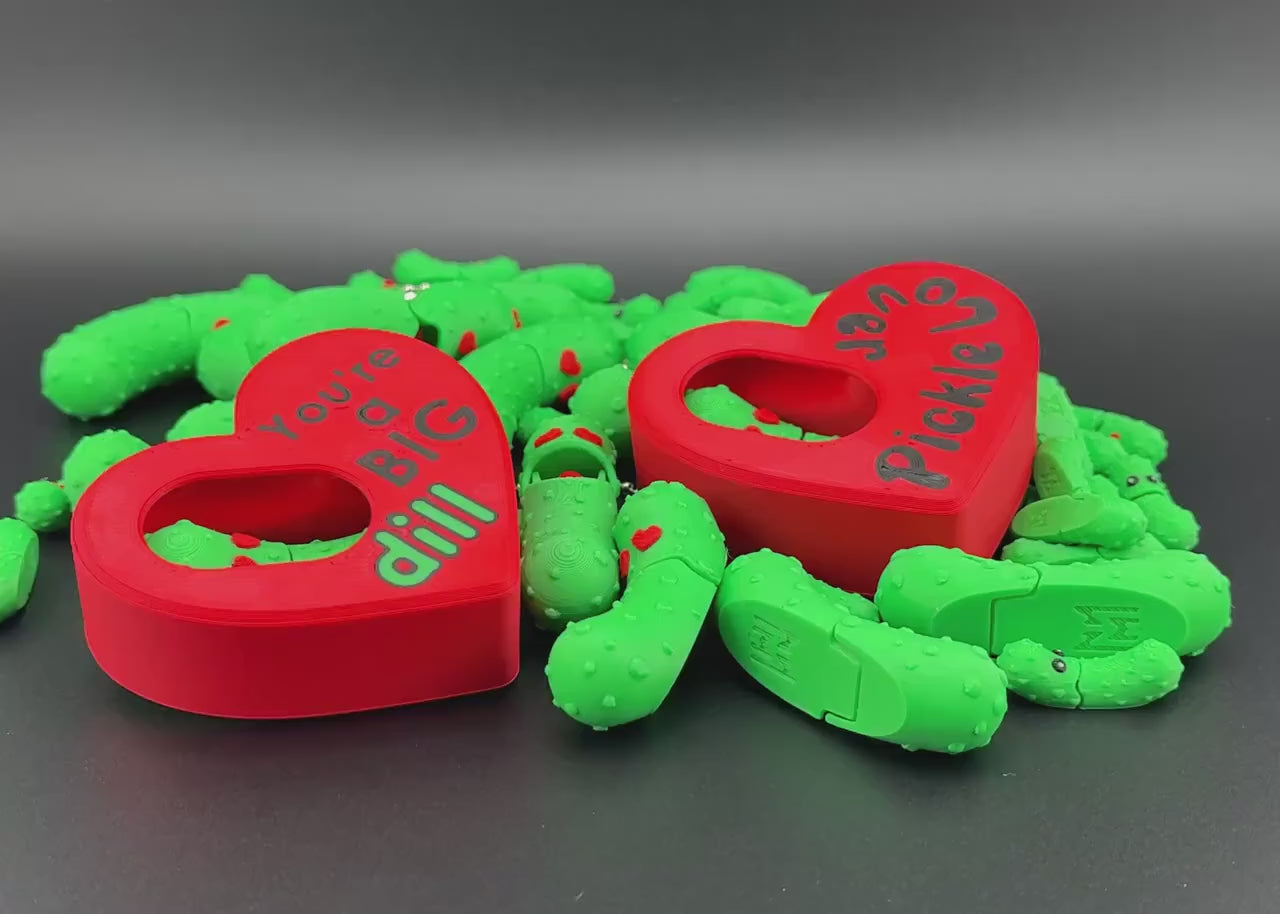 Heart Pickle and Micro Pack, Tickles the Pickle 3D Printed Articulating Fidget Toy, Unique 3D Printed Toy Gift Set for Boyfriend Girlfriend