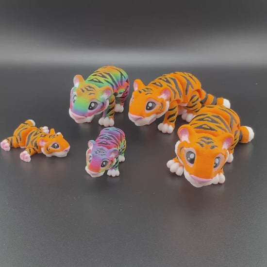 3D Printed Articulated Tiger Fidget Toy - Desk Pet - Rainbow or Orange