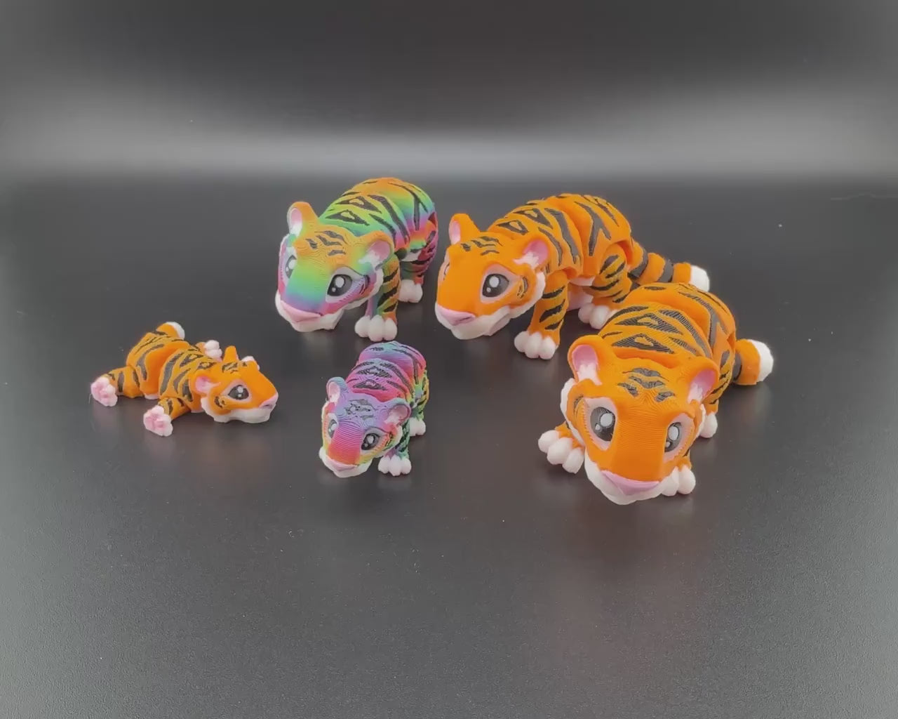 3D Printed Articulated Tiger Fidget Toy - Desk Pet - Rainbow or Orange