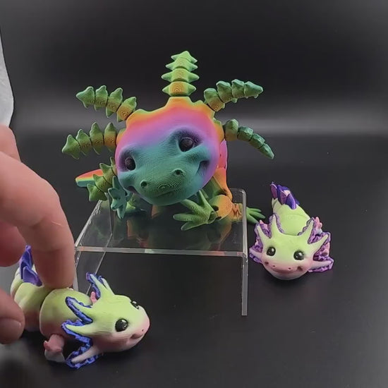 Rainbow Axolotl Fidget Toy – 3D Printed Articulated Axolotl – Small and Large Sizes – Cute Desk Pet, Stress Relief Toy, Pride Rainbow Fidget