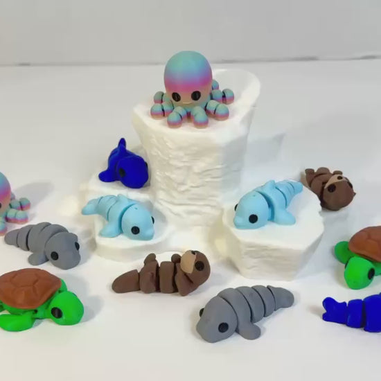 Sea Animal Fidget Toy Set: 3D Printed Sensory Wiggle Toys
