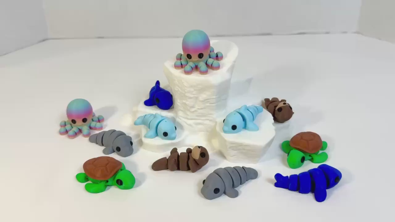 Sea Animal Fidget Toy Set: 3D Printed Sensory Wiggle Toys